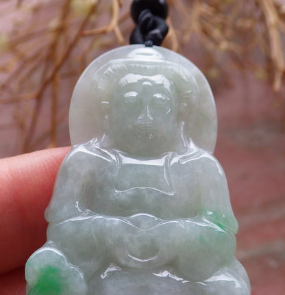 Certified Hand Carved Green Natural Myanmar Burma A Jade jadeite Guanyin Kwan Yin Pendant Necklace