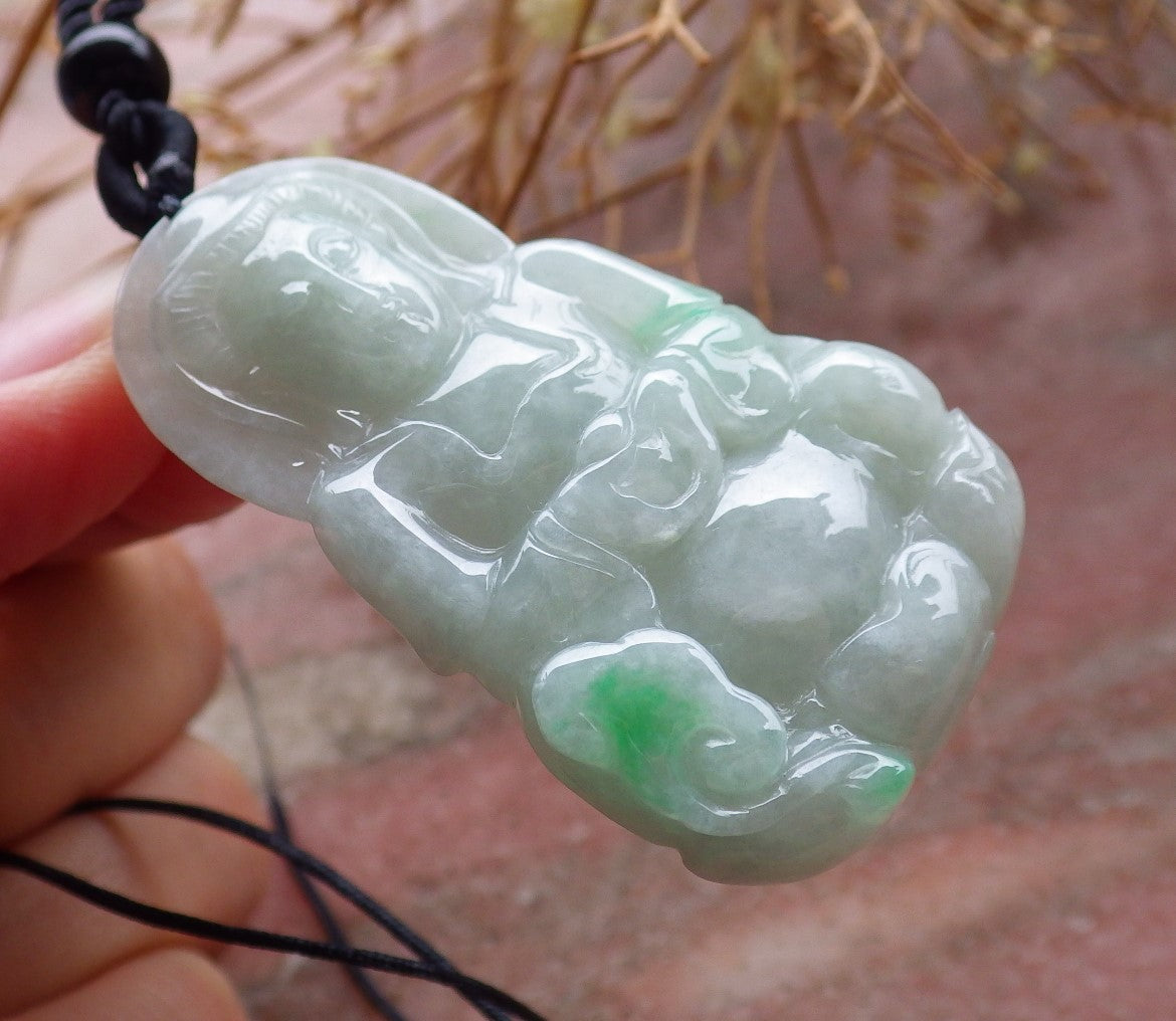 Certified Hand Carved Green Natural Myanmar Burma A Jade jadeite Guanyin Kwan Yin Pendant Necklace