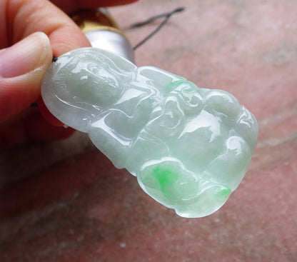 Certified Hand Carved Green Natural Myanmar Burma A Jade jadeite Guanyin Kwan Yin Pendant Necklace