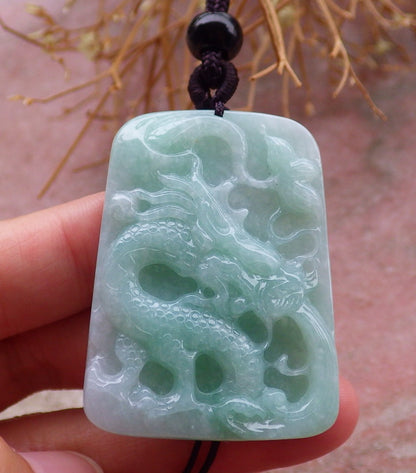 Certified Hand Carved Green Natural Burma A Jade jadeite Dragon Bead Beads Pendant Necklace