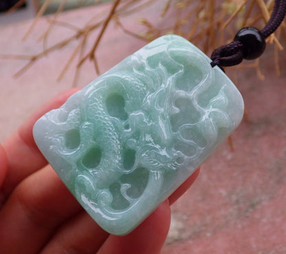 Certified Hand Carved Green Natural Burma A Jade jadeite Dragon Bead Beads Pendant Necklace