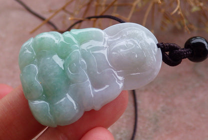 Certified Hand Carved Green Natural Myanmar Burma A Jade jadeite Guanyin Kwan Yin Pendant Necklace