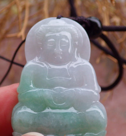 Certified Hand Carved Green Natural Myanmar Burma A Jade jadeite Guanyin Kwan Yin Pendant Necklace