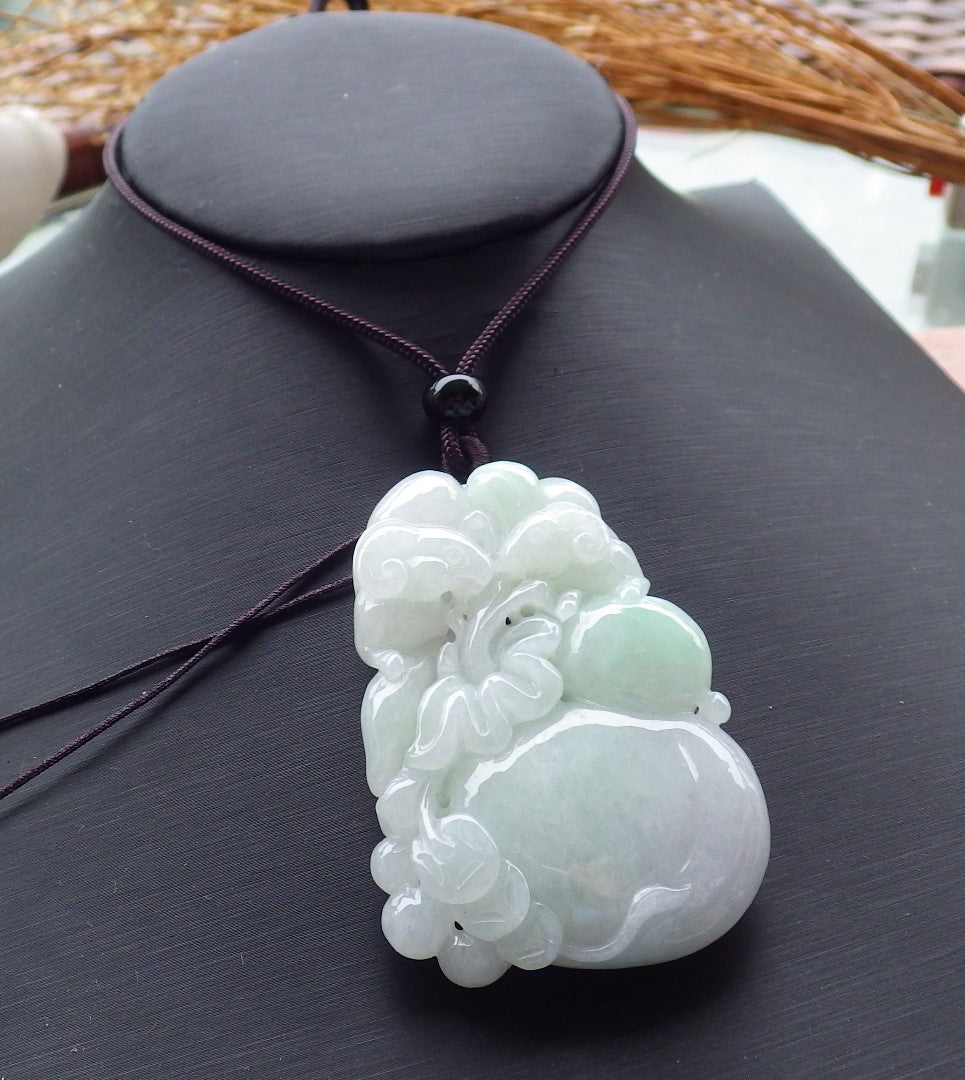 Certified Hand Carved Green Natural Myanmar Burma Grade A Jade jadeite Zodiac Sheep Peach Goat Pendant Necklace