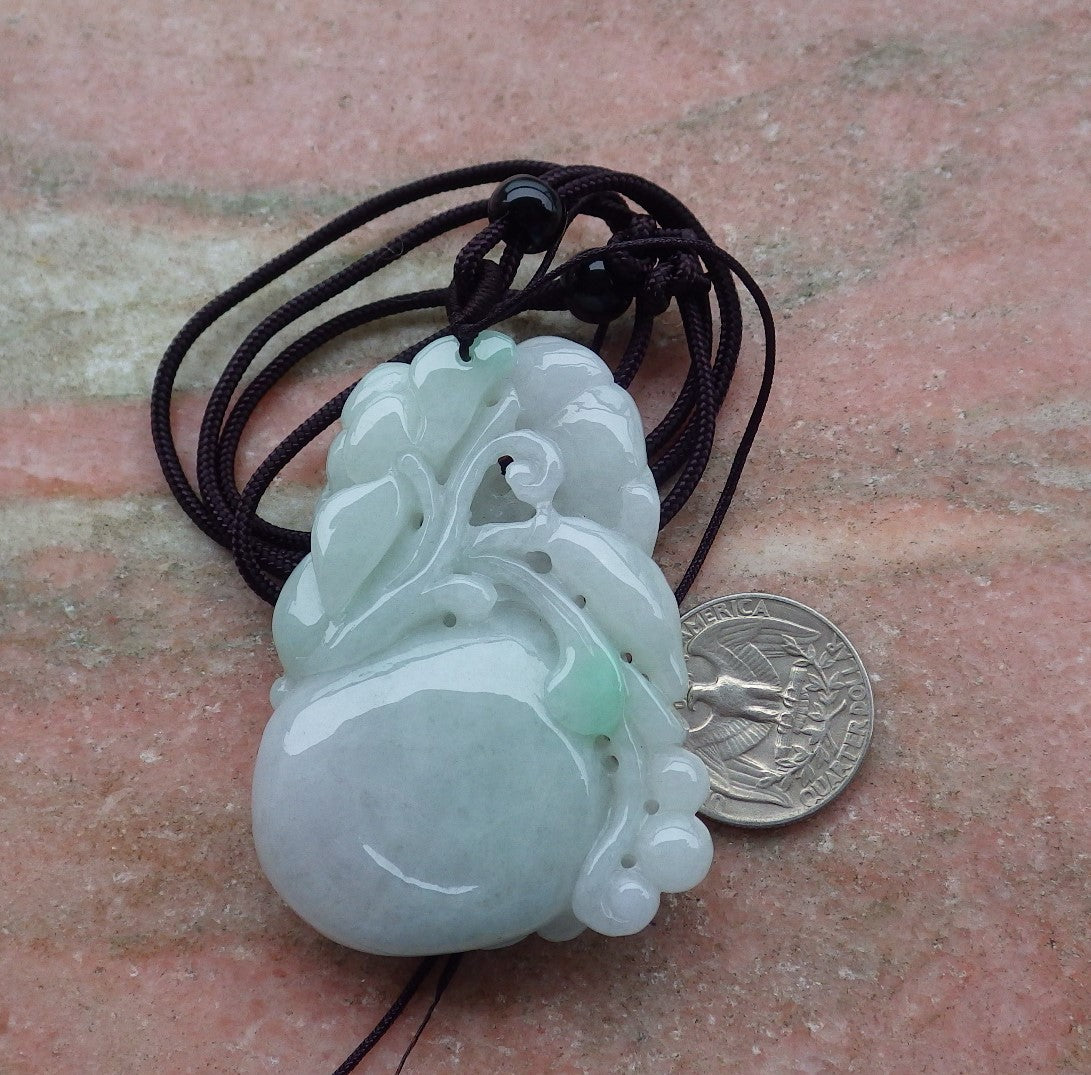 Certified Hand Carved Green Natural Myanmar Burma Grade A Jade jadeite Zodiac Sheep Peach Goat Pendant Necklace