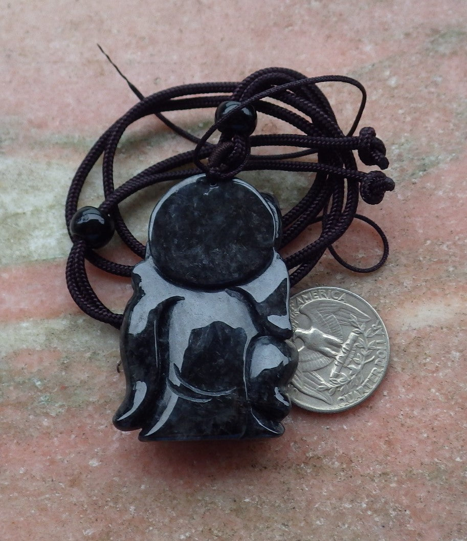 Certified Hand Carved Black Natural Myanmar Burma Grade A Jade jadeite Ji Kung Buddha God Pendant Necklace