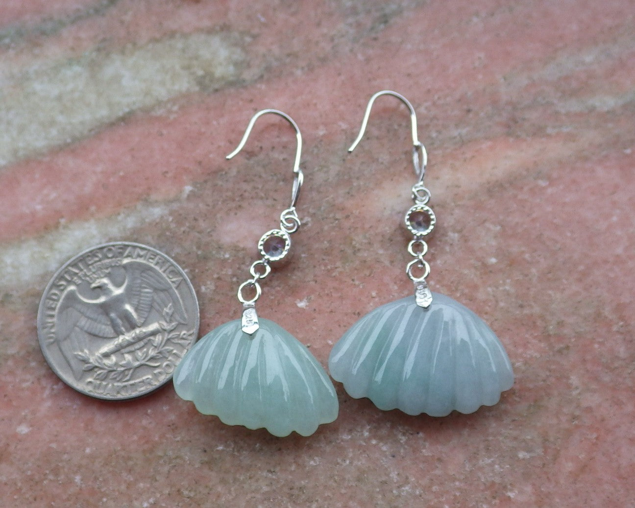 Certified Sterling Silver 925 100% Green Natural Myanmar Burma Hand Carved deals A Jade Jadeite Sea Shell Dangle Earring Earrings