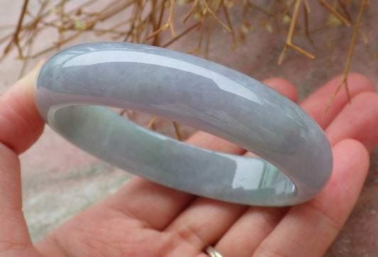 Certified Hand Carved Icy Green Lavender Natural Myanmar Burma Grade A JADE Jadeite Circle Bangle Bracelet 56mm