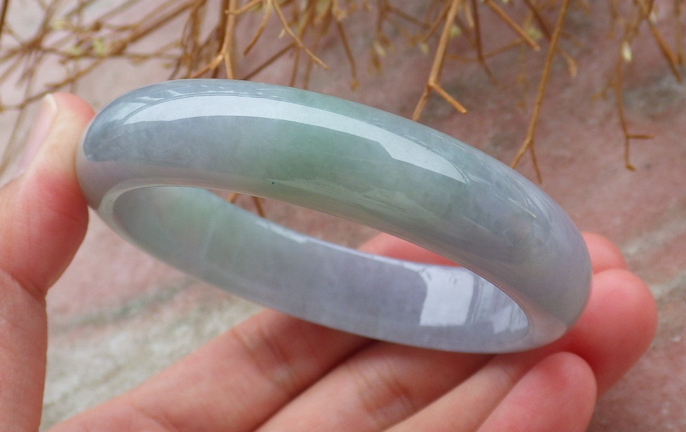 Certified Hand Carved Icy Green Lavender Natural Myanmar Burma Grade A JADE Jadeite Circle Bangle Bracelet 56mm