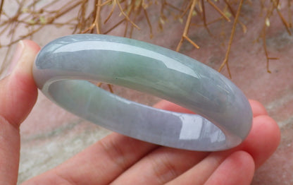 Certified Hand Carved Icy Green Lavender Natural Myanmar Burma Grade A JADE Jadeite Circle Bangle Bracelet 56mm