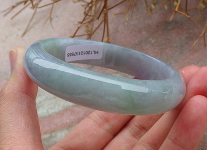 Certified Hand Carved Icy Green Lavender Natural Myanmar Burma Grade A JADE Jadeite Circle Bangle Bracelet 56mm