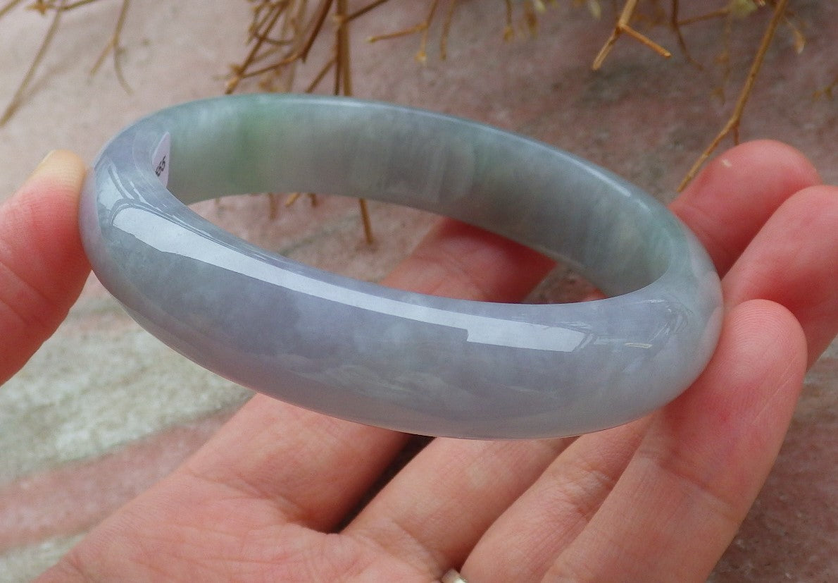 Certified Hand Carved Icy Green Lavender Natural Myanmar Burma Grade A JADE Jadeite Circle Bangle Bracelet 56mm