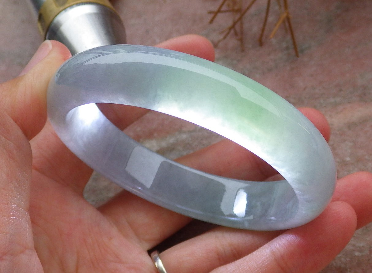 Certified Hand Carved Icy Green Lavender Natural Myanmar Burma Grade A JADE Jadeite Circle Bangle Bracelet 56mm