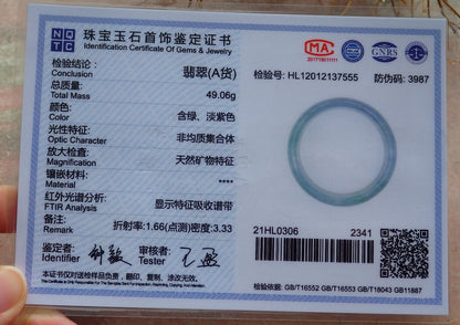 Certified Hand Carved Icy Green Lavender Natural Myanmar Burma Grade A JADE Jadeite Circle Bangle Bracelet 56mm