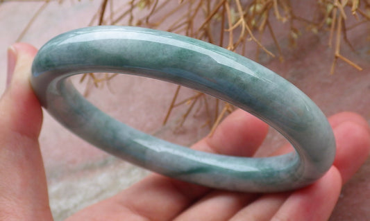 Certified Hand Carved Green 100% Natural Myanmar Burma A Jade Jadeite Circle Round Bangle Bracelet 63mm