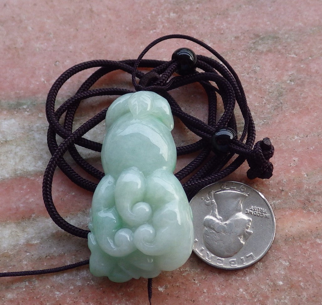 Certified Hand Carved Green Myanmar Burma 100% Natural A Jade jadeite Bat Ginseng Pendant Necklace