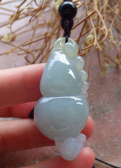 Certified Hand Carved Natural Myanmar Burma A Jade Jadeite Frog Toad Gourd Lucky Amulet Pendant Necklace