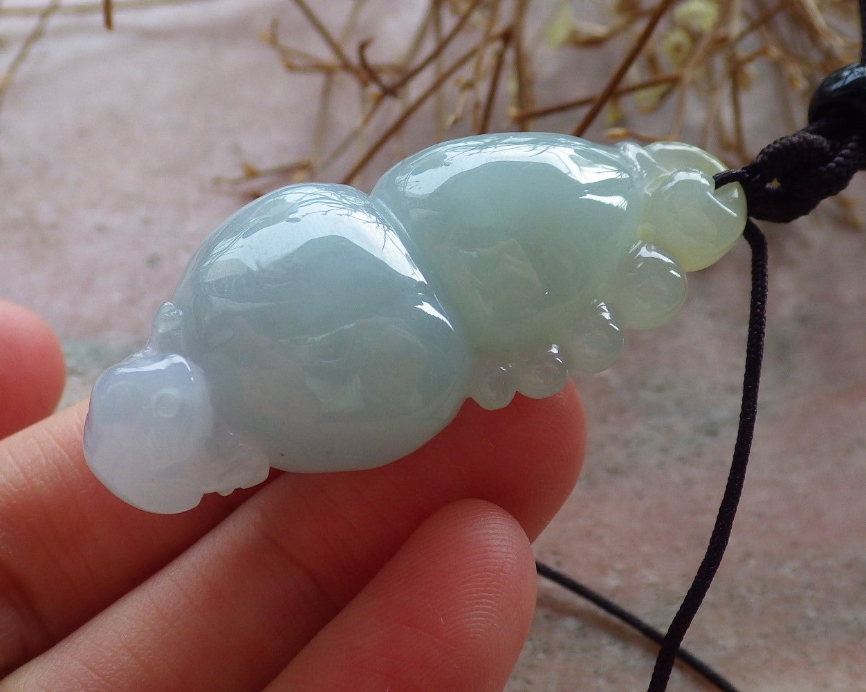 Certified Hand Carved Natural Myanmar Burma A Jade Jadeite Frog Toad Gourd Lucky Amulet Pendant Necklace