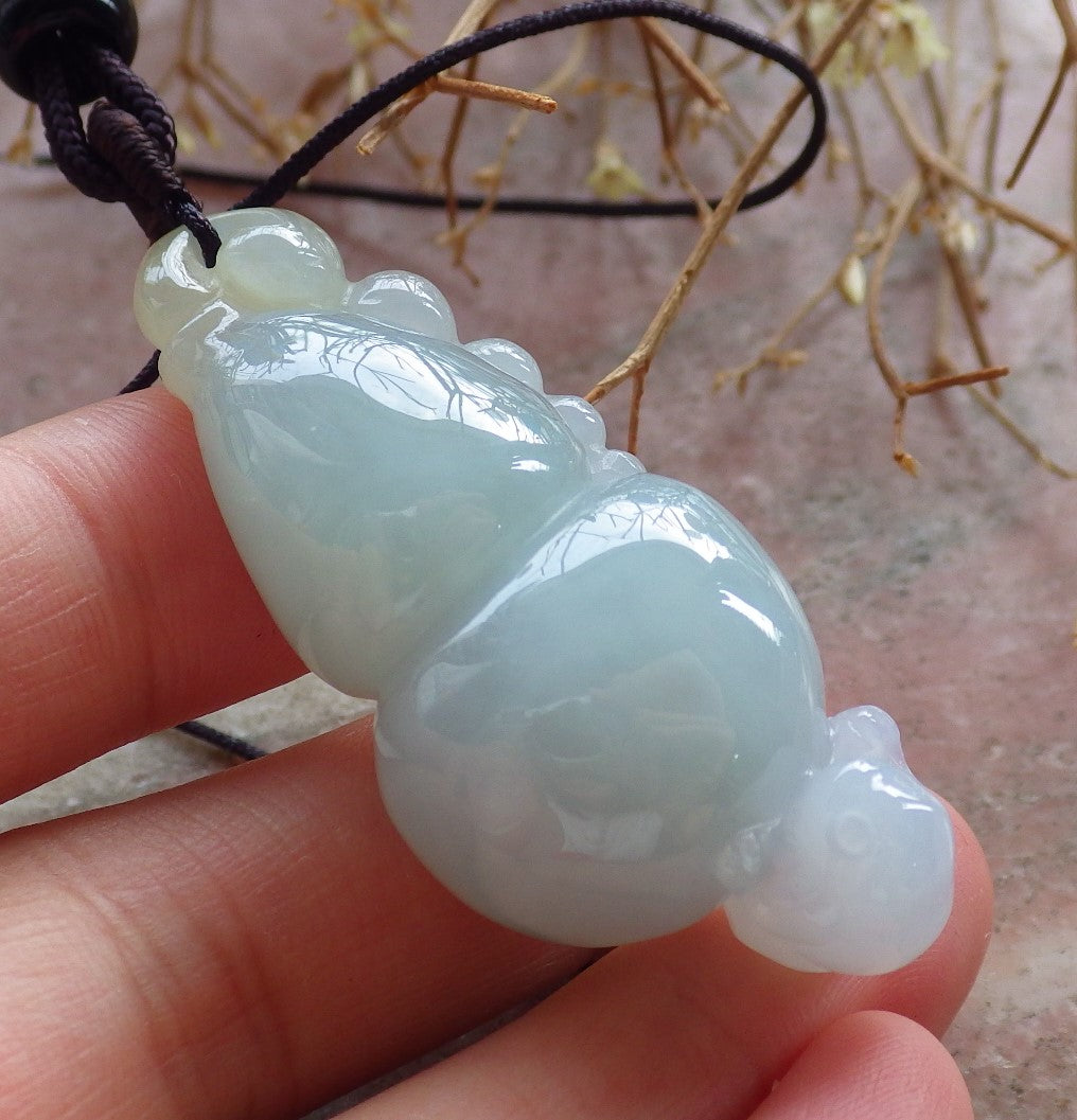 Certified Hand Carved Natural Myanmar Burma A Jade Jadeite Frog Toad Gourd Lucky Amulet Pendant Necklace