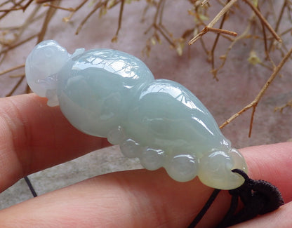 Certified Hand Carved Natural Myanmar Burma A Jade Jadeite Frog Toad Gourd Lucky Amulet Pendant Necklace