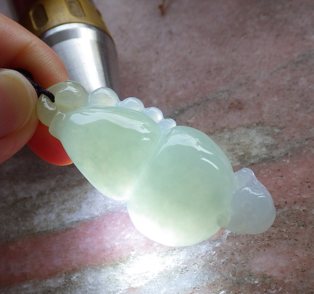 Certified Hand Carved Natural Myanmar Burma A Jade Jadeite Frog Toad Gourd Lucky Amulet Pendant Necklace