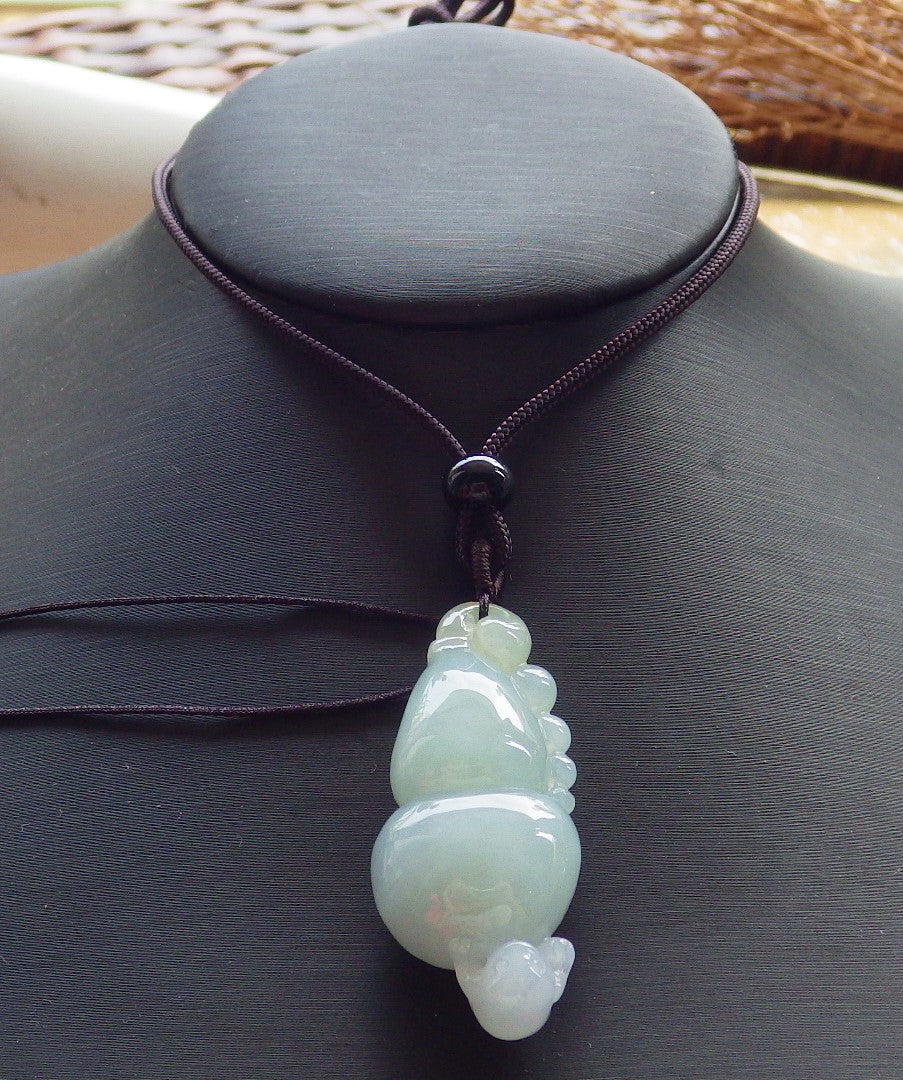 Certified Hand Carved Natural Myanmar Burma A Jade Jadeite Frog Toad Gourd Lucky Amulet Pendant Necklace