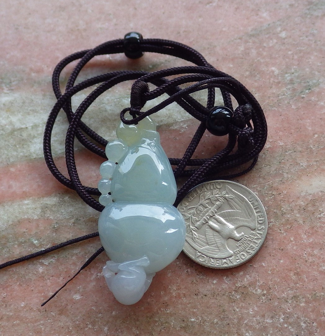 Certified Hand Carved Natural Myanmar Burma A Jade Jadeite Frog Toad Gourd Lucky Amulet Pendant Necklace