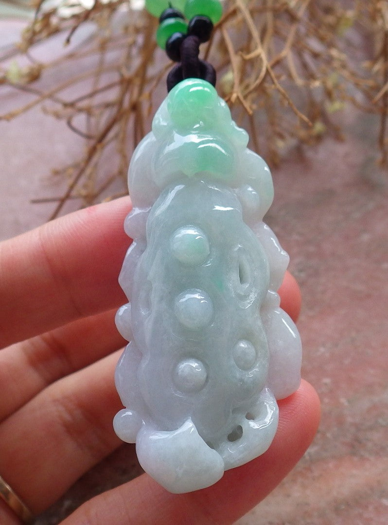 Certified Hand Carved Green Natural Myanmar Burma A Jade jadeite Frog Toad Lotus Flower Pendant Necklace