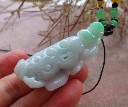 Certified Hand Carved Green Natural Myanmar Burma A Jade jadeite Frog Toad Lotus Flower Pendant Necklace