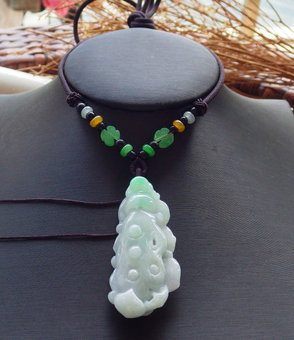 Certified Hand Carved Green Natural Myanmar Burma A Jade jadeite Frog Toad Lotus Flower Pendant Necklace