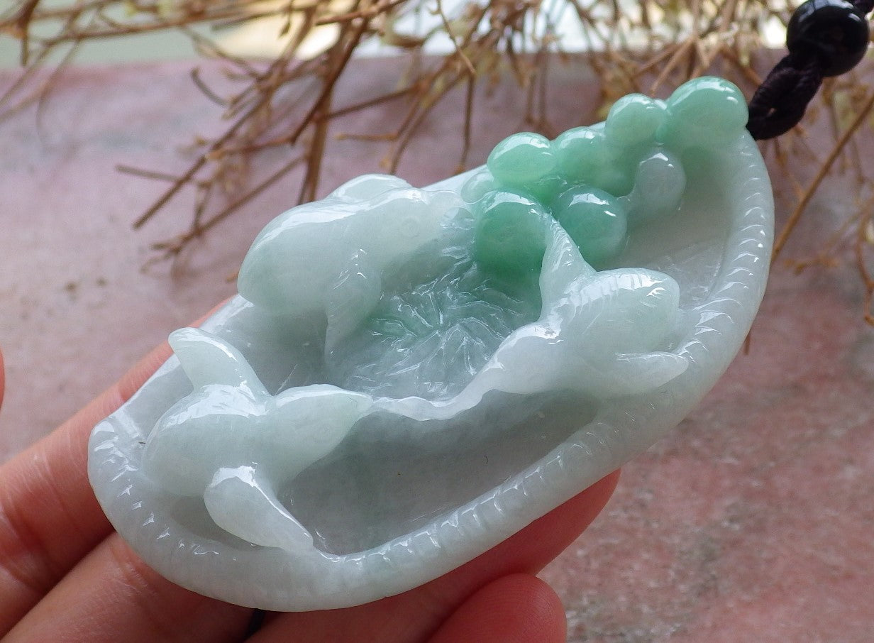 Certified Hand Carved Green Natural Burma A Jade jadeite 3 Rooster Phoenix Pendant Necklace