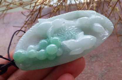 Certified Hand Carved Green Natural Burma A Jade jadeite 3 Rooster Phoenix Pendant Necklace