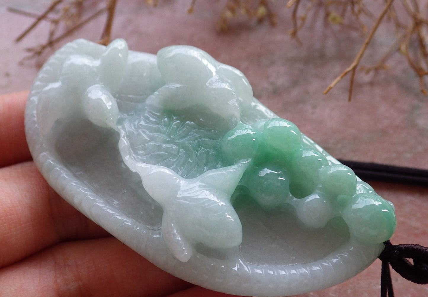 Certified Hand Carved Green Natural Burma A Jade jadeite 3 Rooster Phoenix Pendant Necklace