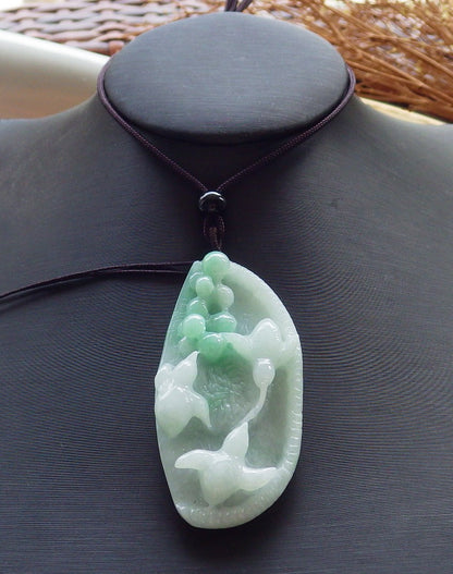 Certified Hand Carved Green Natural Burma A Jade jadeite 3 Rooster Phoenix Pendant Necklace