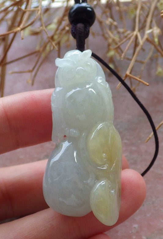 Certified Hand Carved Natural Myanmar Burma A Jade jadeite Owl Coin Pendant Necklace
