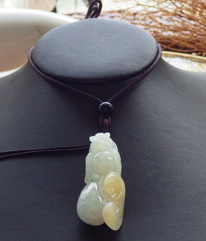 Certified Hand Carved Natural Myanmar Burma A Jade jadeite Owl Coin Pendant Necklace