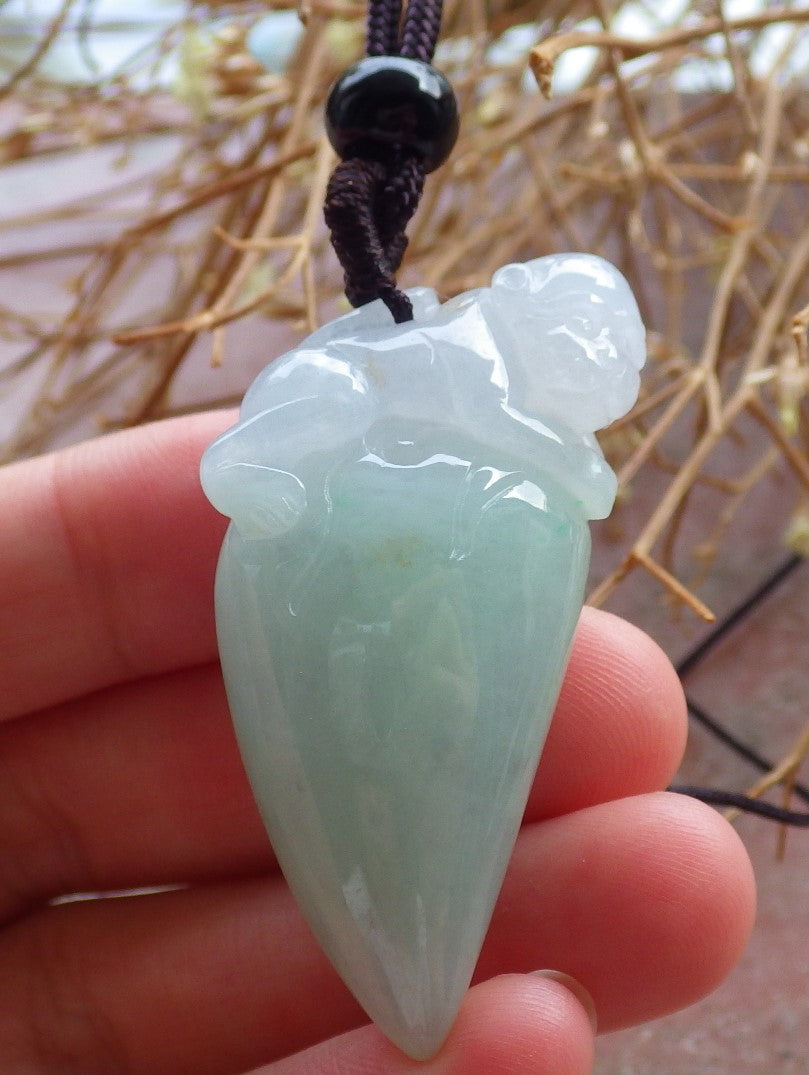 Certified Hand Carved Natural Myanmar Burma A Jade jadeite Monkey Peach Ruyi Pendant Necklace