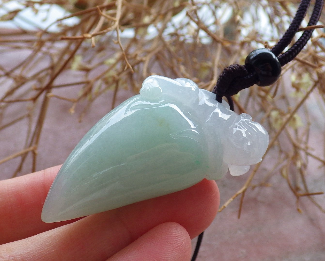 Certified Hand Carved Natural Myanmar Burma A Jade jadeite Monkey Peach Ruyi Pendant Necklace