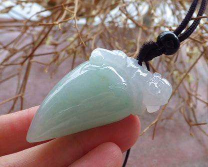 Certified Hand Carved Natural Myanmar Burma A Jade jadeite Monkey Peach Ruyi Pendant Necklace