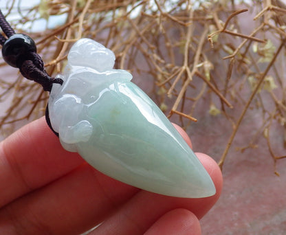 Certified Hand Carved Natural Myanmar Burma A Jade jadeite Monkey Peach Ruyi Pendant Necklace