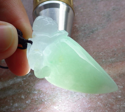 Certified Hand Carved Natural Myanmar Burma A Jade jadeite Monkey Peach Ruyi Pendant Necklace
