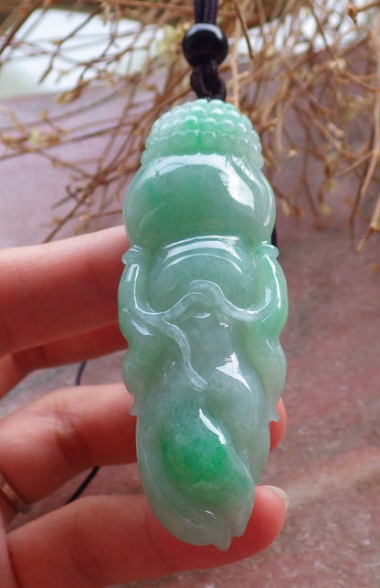Certified Hand Carved Natural Myanmar Burma A Jade jadeite Ginseng Pendant Necklace