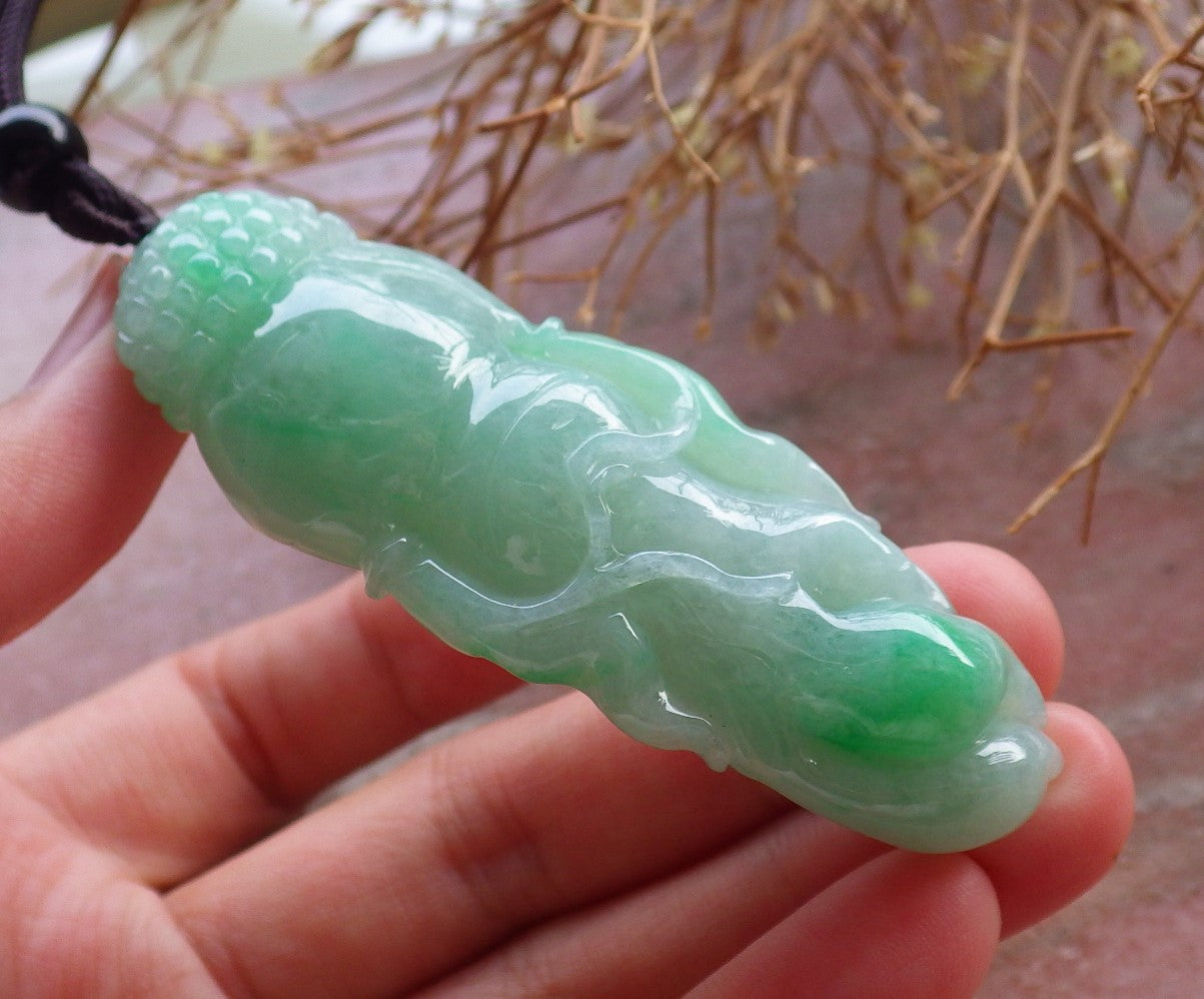 Certified Hand Carved Natural Myanmar Burma A Jade jadeite Ginseng Pendant Necklace