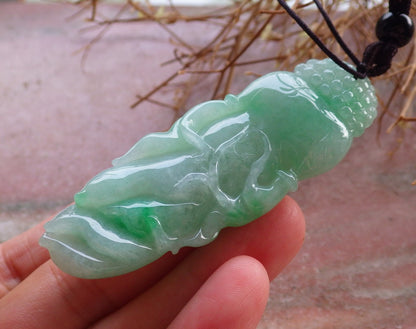 Certified Hand Carved Natural Myanmar Burma A Jade jadeite Ginseng Pendant Necklace