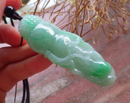 Certified Hand Carved Natural Myanmar Burma A Jade jadeite Ginseng Pendant Necklace