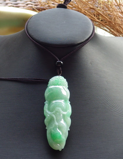 Certified Hand Carved Natural Myanmar Burma A Jade jadeite Ginseng Pendant Necklace