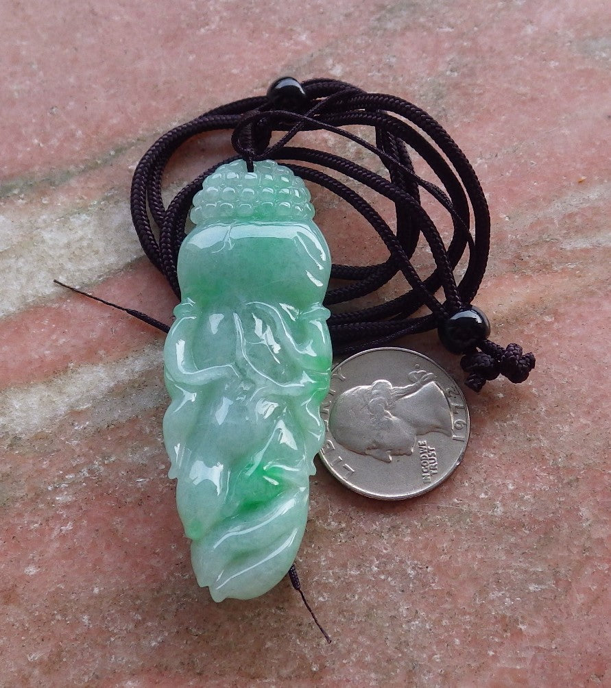 Certified Hand Carved Natural Myanmar Burma A Jade jadeite Ginseng Pendant Necklace