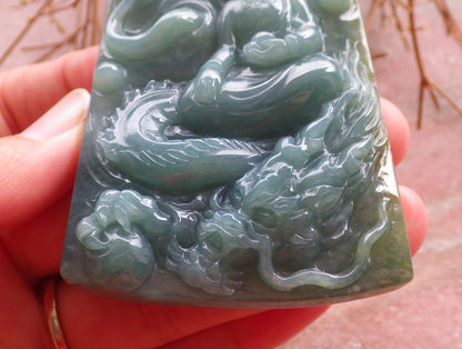 Certified Hand Carved Green Yellow Myanmar Burma Natural A Jade jadeite Dragon Bead Guanyin Kwan Yin Pendant Necklace