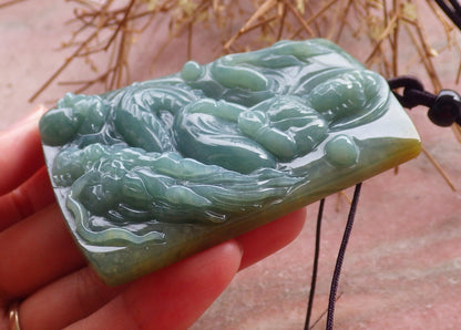 Certified Hand Carved Green Yellow Myanmar Burma Natural A Jade jadeite Dragon Bead Guanyin Kwan Yin Pendant Necklace