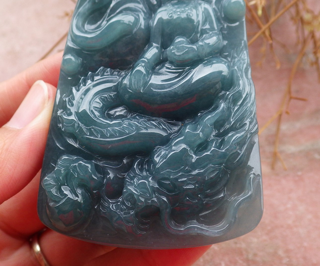 Certified Hand Carved Green Natural Myanmar Burma A Jade Jadeite Guanyin Kwan yin Dragon Pendant Necklace
